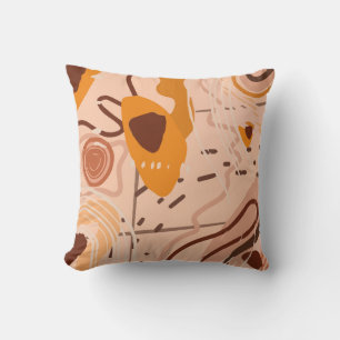 Coussin Boho Brun Tan Beige Orange Art Abstrait