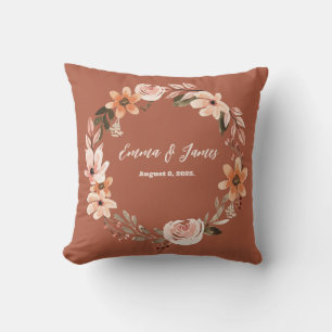 Coussin Boho Burnt Orange Aquarelle Floral Personnalisé