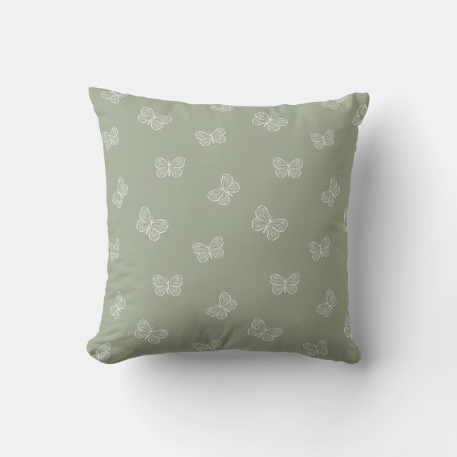 Coussin Boho Butterfly Modern Baby Girl Neutral Sage Green (Recto)