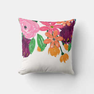 Coussin Boho Chic Aquarelle Bourgogne Rose Fleurs