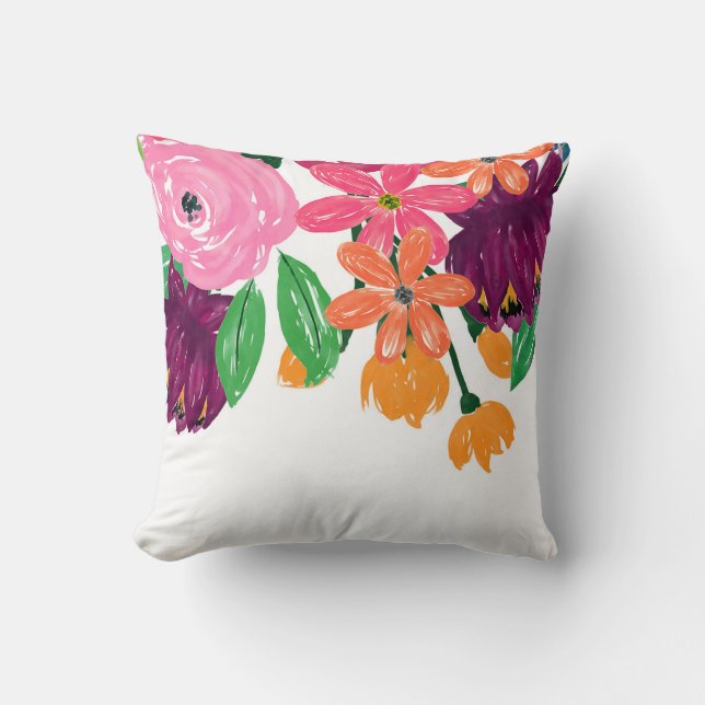 Coussin Boho Chic Aquarelle Bourgogne Rose Fleurs (Recto)