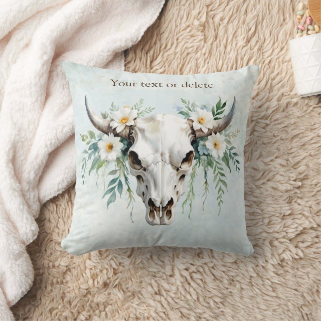Coussin Boho Chic Aquarelle Florale Vache Crâne (Couverture)