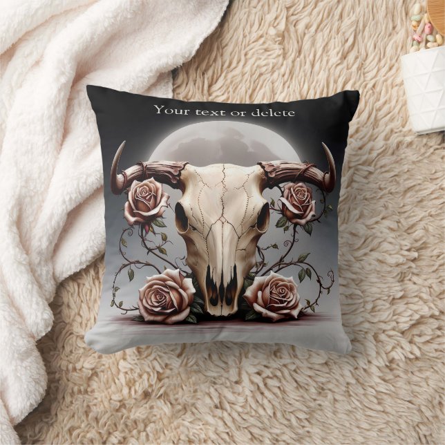 Coussin Boho Chic Aquarelle Romantique Floral Vache Crâne (Couverture)