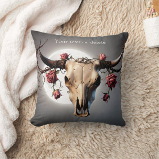 Coussin Boho Chic Aquarelle Romantique Floral Vache Crâne
