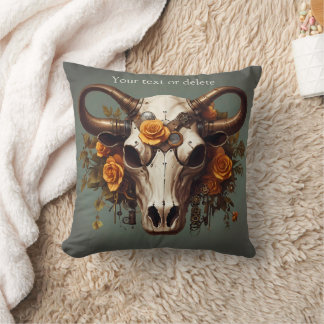 Coussin Boho Chic Aquarelle Steampunk Floral Vache Crâne