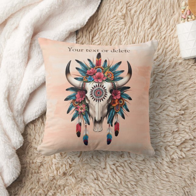 Coussin Boho Chic Aquarelle Tribal Floral Vache Crâne (Couverture)