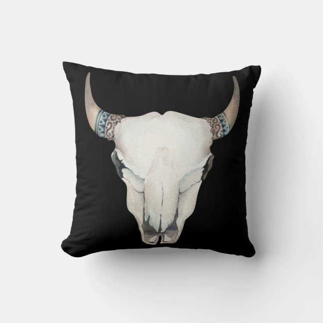 Coussin Boho Chic Crâne de Vache & Corne Ferme Maison Chic (Recto)