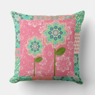 Coussin BOHO Chic Fun Whimsical Bright Cottage Mod Floral