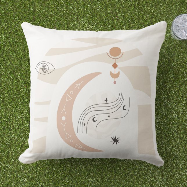 Coussin Boho chic lune étoiles arc-en-ciel (Herbe)