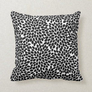 Coussin Boho Chic noir et blanc Abstrait motif floral