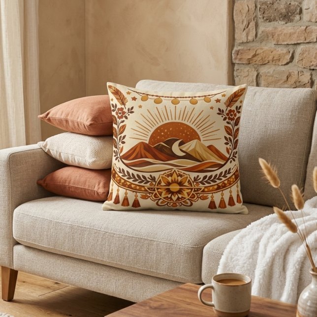Coussin Boho Chic Soleil & Montagne (Créateur téléchargé)