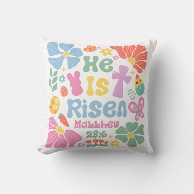 Coussin Boho Christian Pâques Il est ressuscité (Recto)
