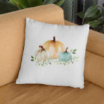 Coussin Boho Citrouille Automne Aquarelle Automne<br><div class="desc">Doté de mes peintures originales en citrouille couleur cool bleu vert,  orange doux et blanc. Une mise en valeur chic de votre décor de maison d'automne. Soyez prêt pour la saison confortable.</div>
