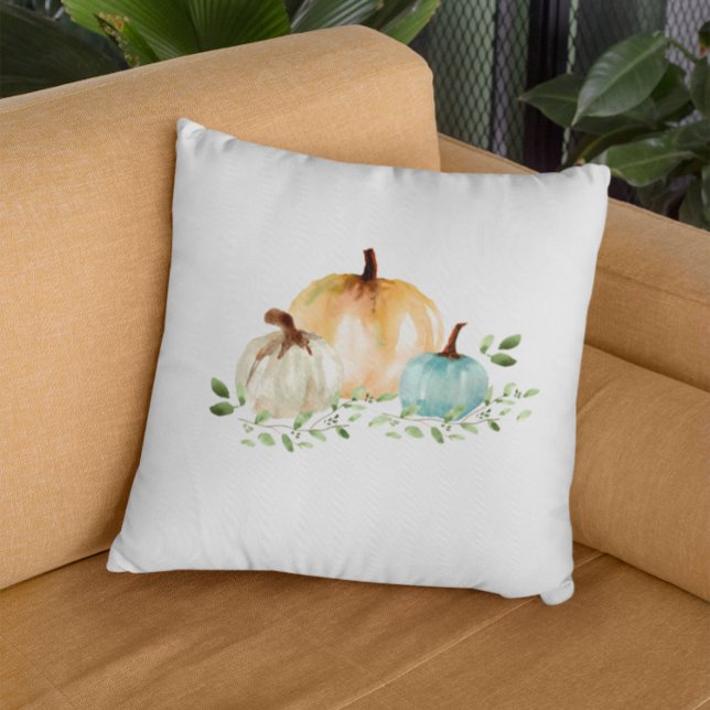 Coussin Boho Citrouille Automne Aquarelle Automne (Autumn pumpkin watercolor fall decor pillow.)