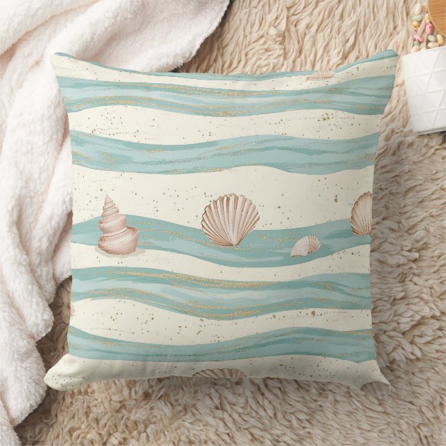Coussin Boho Coastal Seashell Wave Pattern (3) (Couverture)