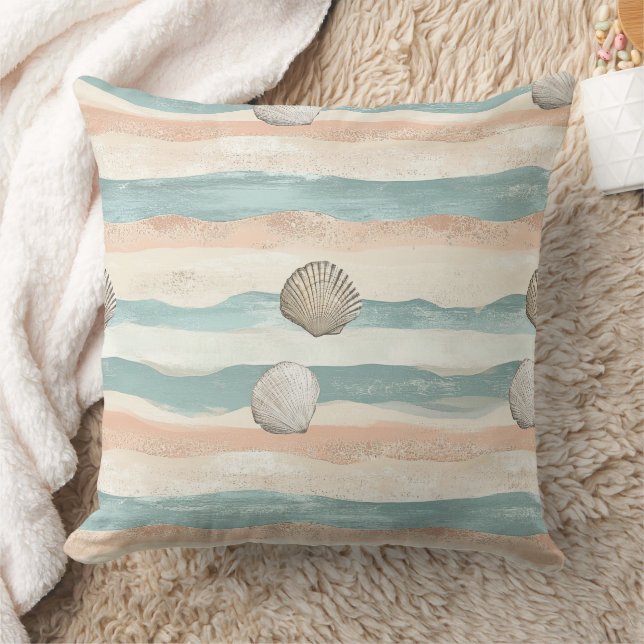 Coussin Boho Coastal Seashell Wave Pattern (5) (Couverture)