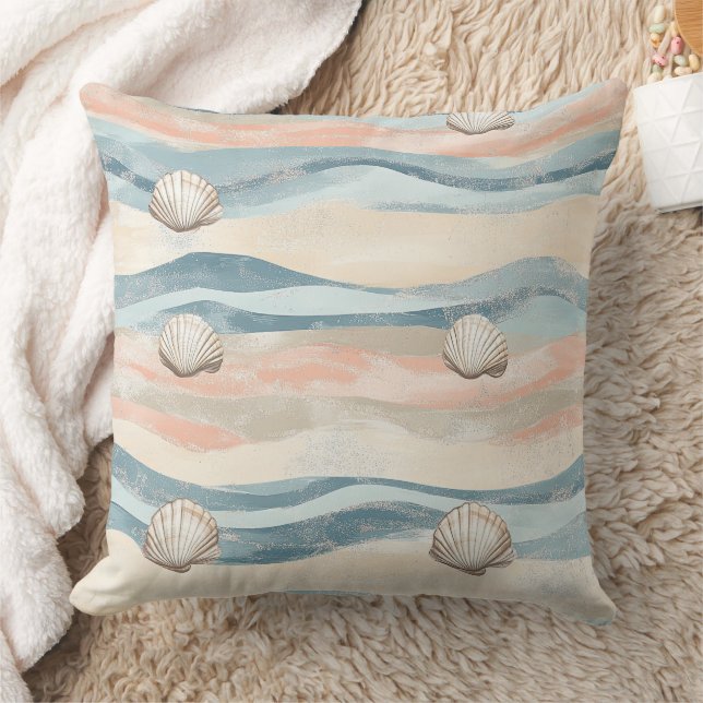 Coussin Boho Coastal Seashell Wave Pattern (8) (Couverture)