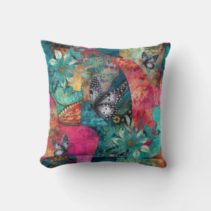 Coussin Boho coloré en gras Motif à patchwork floral