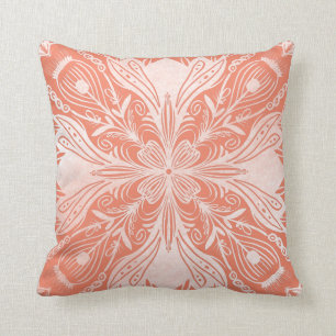 Coussin Boho Coral and White Mandala Thlow