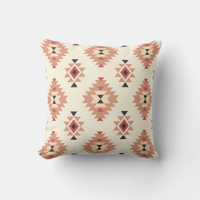 Coussin Boho Cream et Dusty Rose Southwest Aztec Design (Recto)