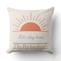Boho Cream Let's Stay Home Pillow Sunrise Design 