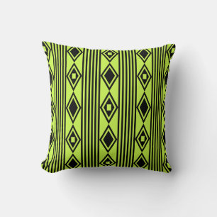 Coussin Boho Diamonds Stripes Black Chartreuse