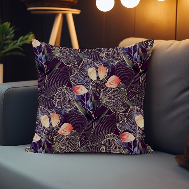 Coussin Boho élégant moderne foncé Floral pourpre foncé (Créateur téléchargé)