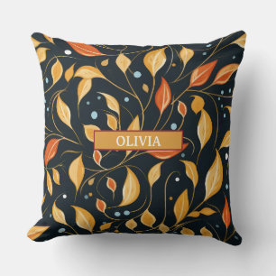 Coussin Boho Fall Flowers Black Orange avec nom