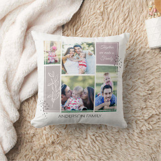 Coussin Boho FAMILLE Photo Collage Script Citation Moderne