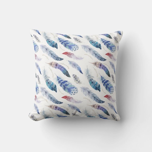 Coussin Boho Feathers Motif aquarelle (Recto)