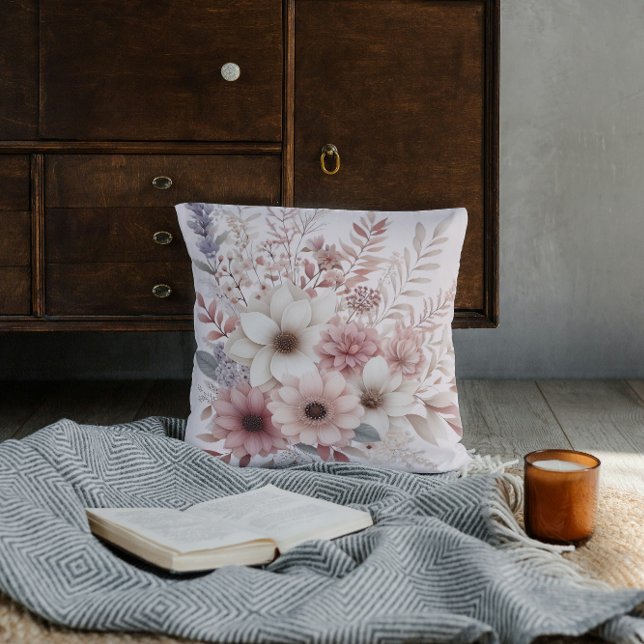 Coussin Boho floral avec une touche de rose (Créateur téléchargé)