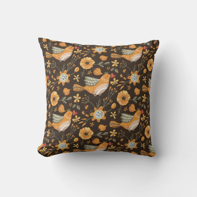Coussin Boho Floral Birds Motif de jardin (Recto)