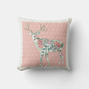 Coussin BOHO Floral Deer w Antlers Dot Motif n Flowers