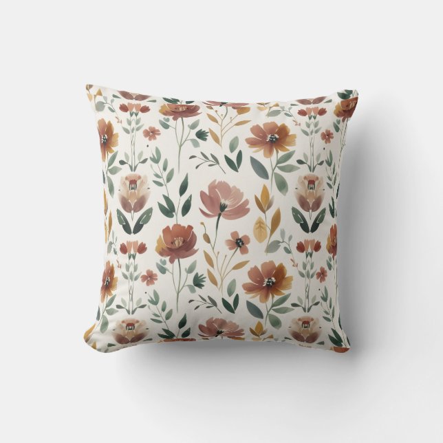 Coussin Boho Floral Geometry – Earthy Wildflower Pattern (Recto)