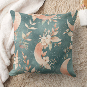 Coussin Boho Floral Lune Vintage Céleste Tons Terreux