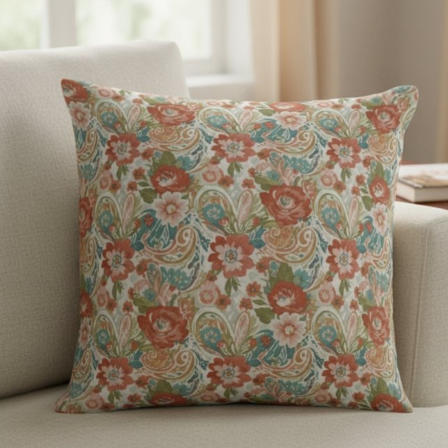 Coussin Boho Floral Pillow - Retro Paisley Design (Boho Floral Pillow - Retro Paisley Design)
