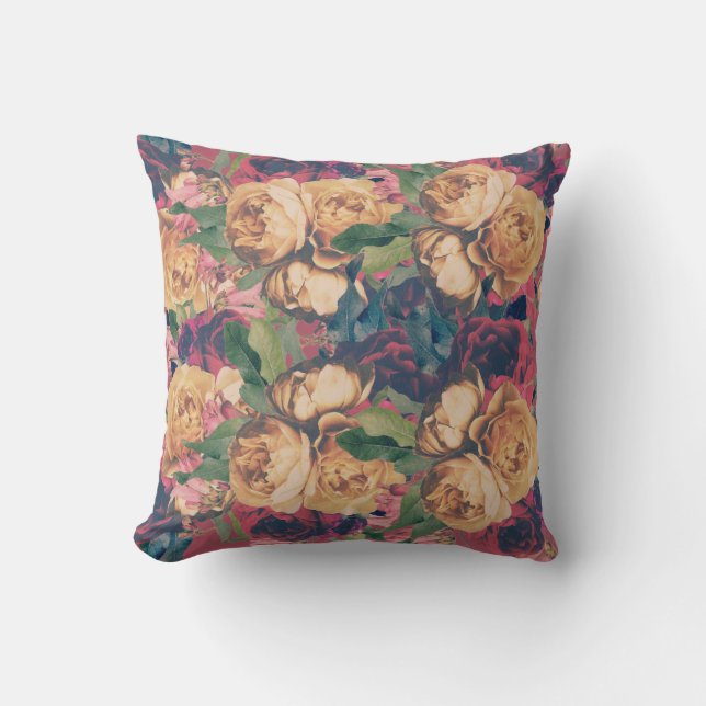 Coussin Boho floral rose rouge moderne (Recto)