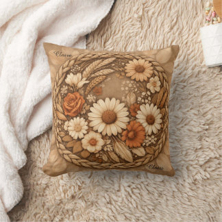 Coussin Boho Floral Woven Circle Customizable Throw Pillow