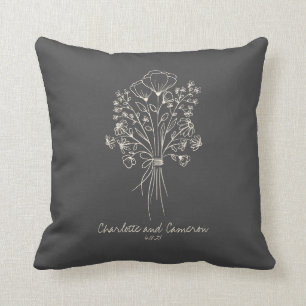 Coussin Boho Flower Line Art Dessin Noms personnalisés
