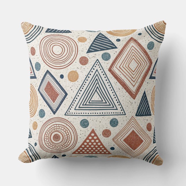 Coussin Boho formes géométriques Abstraites Motif en terre (Recto)