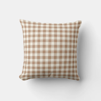 Coussin Boho Gingham Pattern Plaid Checkered Tan Brown