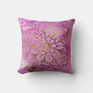 Coussin Boho Gold Mandala Hot Pink Watercolor Parties scin