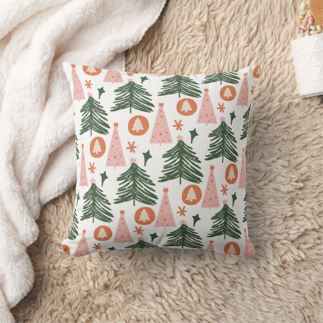 Coussin Boho Green Rose Orange Rustique Arbres de Noël (Couverture)