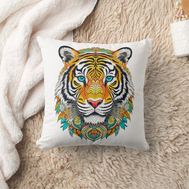Coussin Boho Hippie Floral Année du Tigre Art (Couverture)