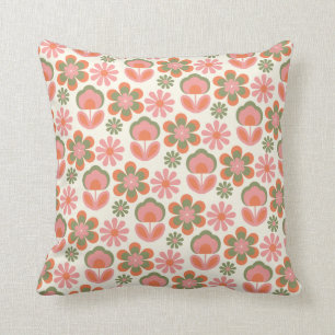 Coussin Boho Hippie Retro les années 70 Fleur Motif rose v