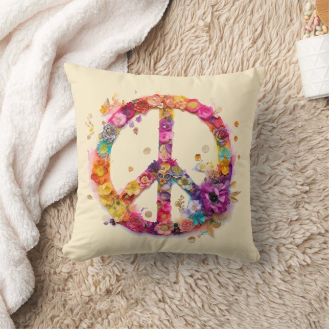 Coussin Boho Hippy 60s 70s Peace Sign (Couverture)