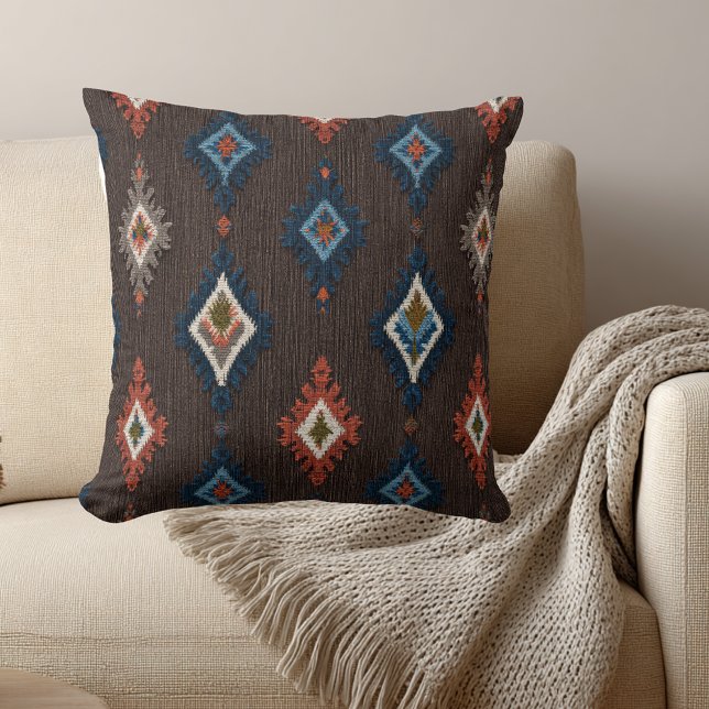 Coussin Boho Ikat Motif Jeu d'oreiller - Brown et marine (Créateur téléchargé)