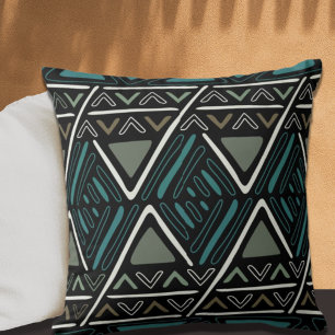 Coussin Boho inspiré de tissu de boue noir et Turquoise