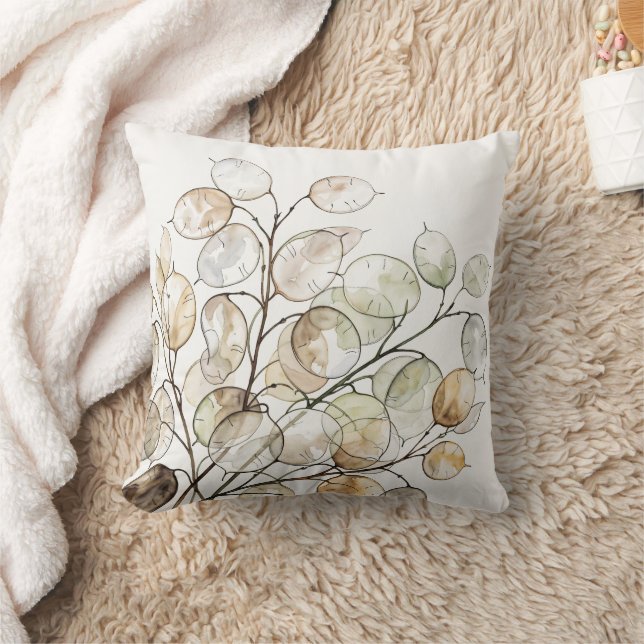 Coussin Boho Lunaria Aquarelle Botanique Florale (Couverture)