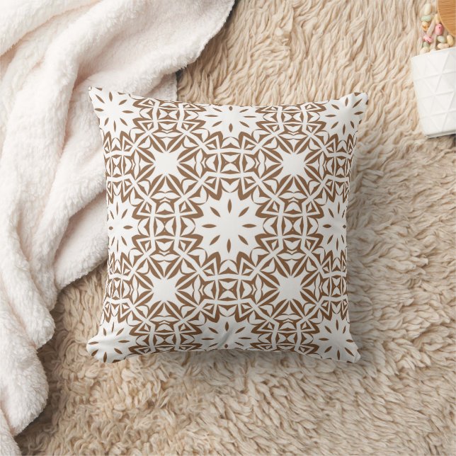Coussin Boho marron blanc motif  (Couverture)